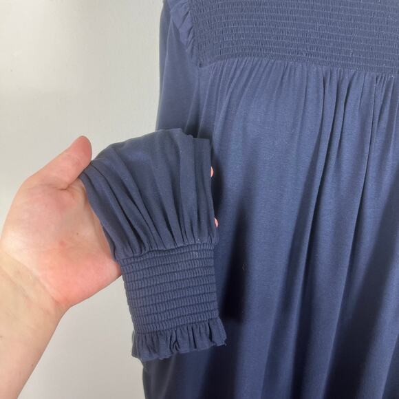 Boden Navy Blue Long Sleeve Blouse Ruffle Smock High Neck - Picture 6 of 11